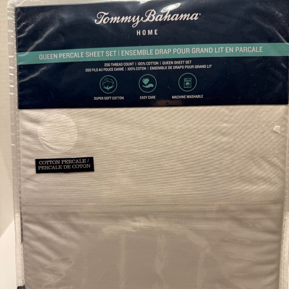 NEW Tommy Bahama 4 Piece Queen Sheet Set - White - 100% Cotton